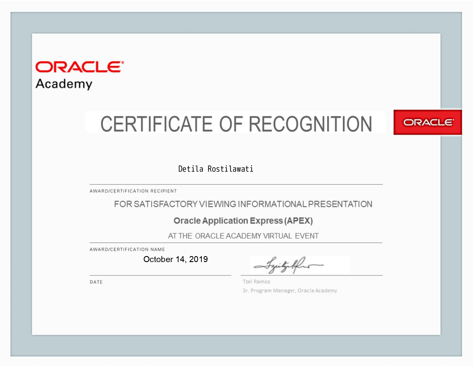 Thumbnail Sertifikat Oracle